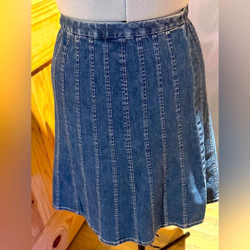 Talbots Denim Stretch Blue Cotton Blend Side Zip Fly A-Line Denim Skirt Size 14